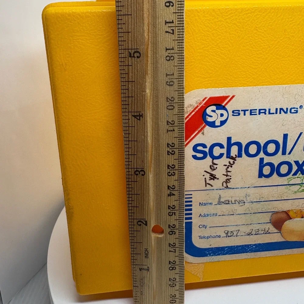 1980s Sterling Plastics Yellow School Utility Box 268 Hot‎ Dog Label 1981 USA